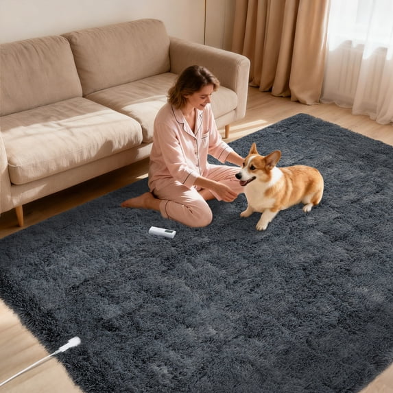 Large Heated Floor Mat with Remote - 6 Heat Settings, Dual-Zone Warming, Auto Shutoff, Safe for Hardwood & Tile, Plush Electric Rug for Living Room, Office, 5X7ft