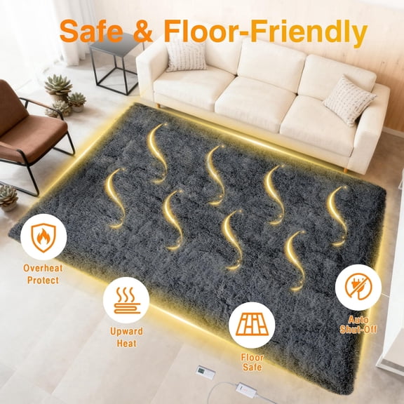 Large Heated Floor Mat with Remote - 6 Heat Settings, Dual-Zone Warming, Auto Shutoff, Safe for Hardwood & Tile, Plush Electric Rug for Living Room, Office, 8X10ft