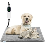 Large Heated Pet Mat 35x24 in - Waterproof, Chew Resistant, 6 Temp Settings with Timer, Indoor Use for Dogs and Cats