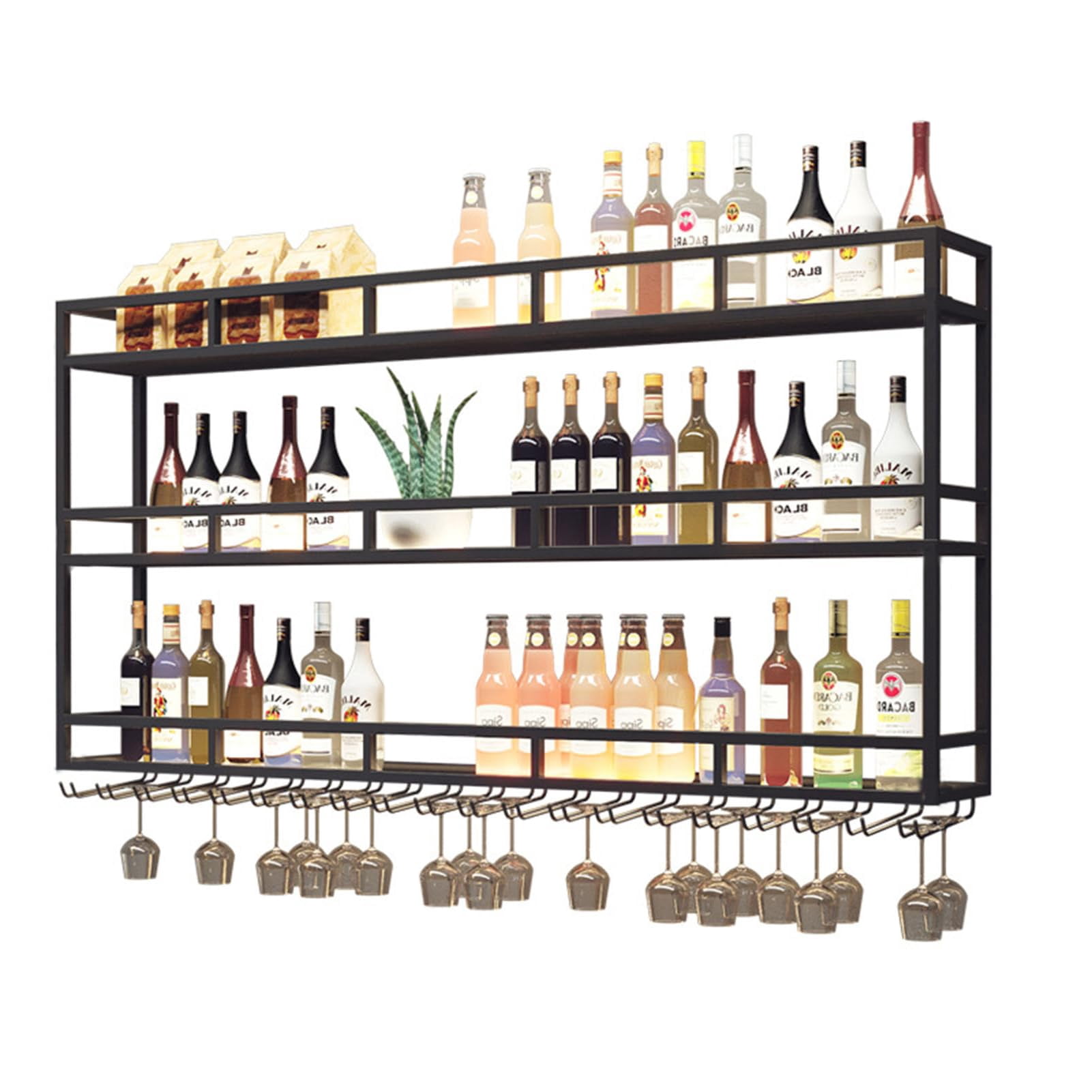 Large Heavy Duty 47in Wine Rack with LED Wall Mounted Bottle Glass ...