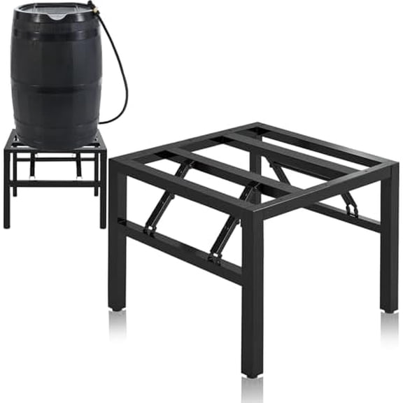 Large Heavy Duty Collapsible Rain Barrel Stand, Black Carbon Steel Portable Rain Water Collection Barrel Stand, Outdoor Weatherproof Water Collection Base for 23.3"L x 23.5"W x 20"H - Load 1500 lbs