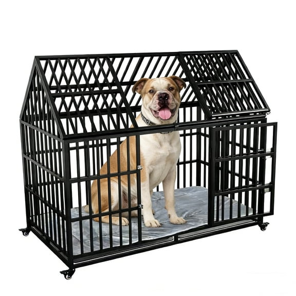 Large Heavy Duty Dog Crate with Mat, 54’‘ Escape Proof Dog Cage Kennel with Double Door, Extra Large Crate Indoor for Large Dogs