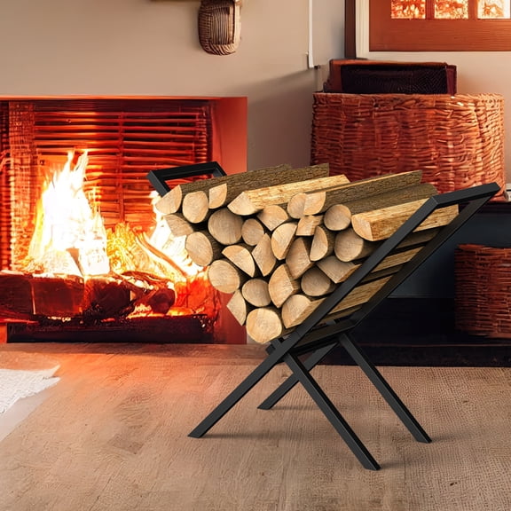 Large Heavy Duty Steel Firewood Rack Fireplace Tool Rack Holds Up to 110 lbs X-Shaped Log Holder Rack Logs Stacking Stand Organizer for Outdoor and Indoor
