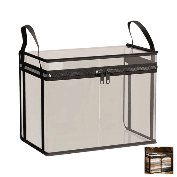 Large Heavy-Duty Thick Clear Storage Box, 10x13x10 Inch Transparent Storage Bags with Carrying Handles, PVC Clothes Organizer, Sturdy and Durable Bag for Home, Camping, Travel(Black-M)