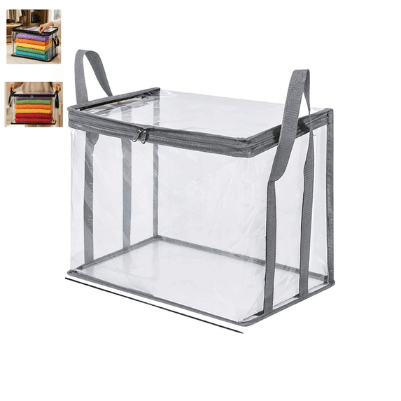 Large Heavy-Duty Thick Plastic Clear Storage Bag, 10x13x10 Inch Clear Moving Bags with Zipper, Stackable Foldable Bins Totes Bags with Lids for College Dorm Packing Home Organization(Gray-M)