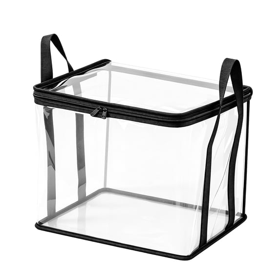 Large Heavy Duty Thick Plastic Clear Storage Bag 1Pcs Clear Storage Box with Zipper and Carry Handles, Clothes Moving Dorm Organization A