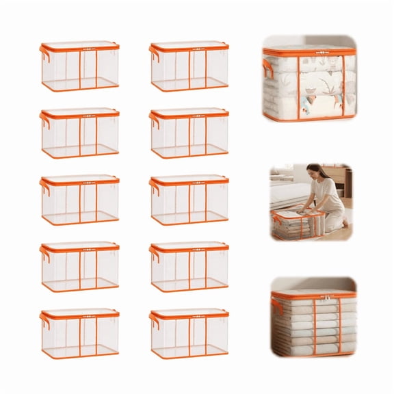 Large Heavy-Duty Thick Plastic Clear Storage Bag for Clothes, Moving & Storage, 2026 New Stackable Foldable Bins Totes with Lids Handles Zipper for College Dorm Home Travel