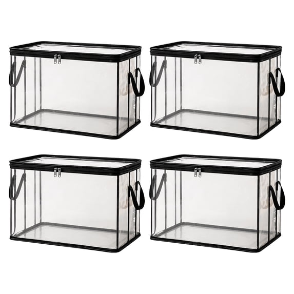 Large Heavy-Duty Thick Plastic Clear Storage Bag for Clothes, Moving & Storage, Stackable Foldable Moving Bags with Lids Handles Zipper, Moving Boxes Storage Totes for Home Camping Travel(Black*4)