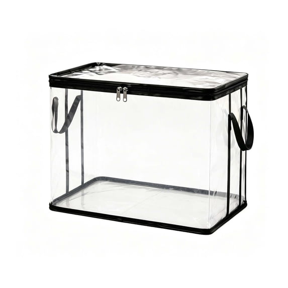 Large Heavy-Duty Thick Plastic Clear Storage Bag for Clothes, Stackable Foldable Moving Bags with Lids Handles Zipper, Storage Box for Home, Travel, Attic and Moving