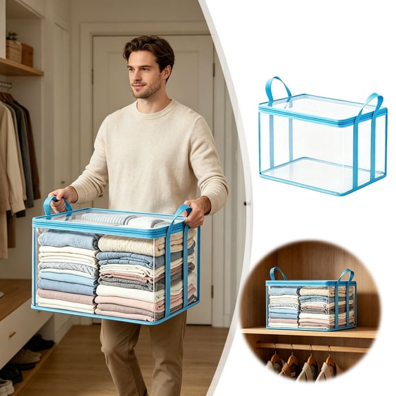 Large Heavy Duty Thick Clear Storage Bag for Clothes, Storage Chests Boxes, Clear Storage Box with Hinged Lid, High Capacity Organizer for Home Travel Attic Moving Dorms