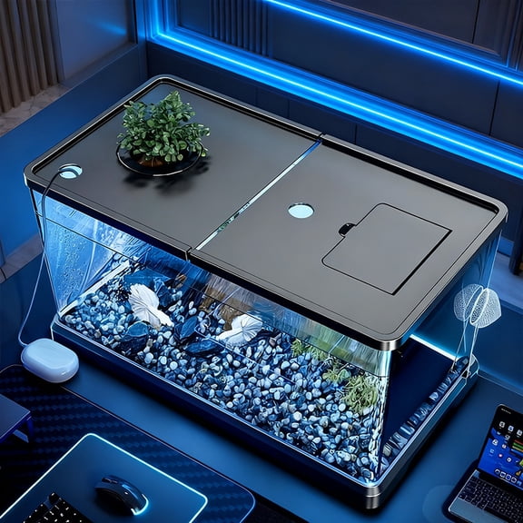 Large Heavy-Duty Transparent Aquarium with Spill-Proof Lid, Easy-Clean Open Top Design for Fish, Turtles, and Aquatic Plants in Home, Office, or Classroom Decor