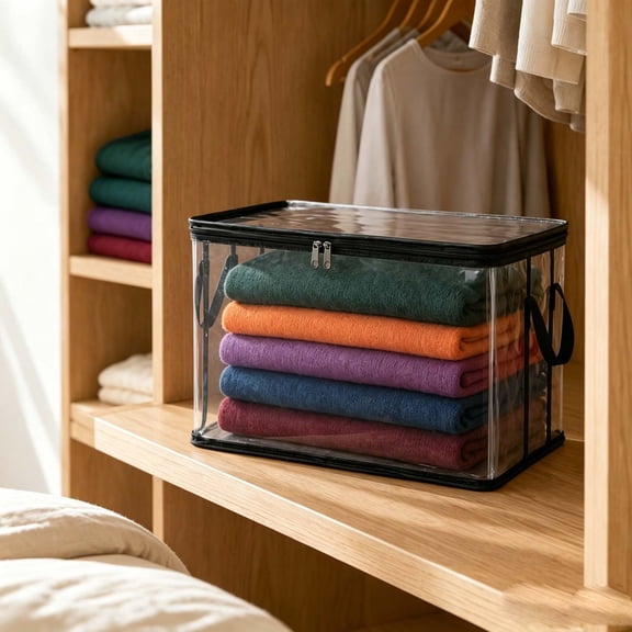 Large Heavy-Dutythick Plastic Clear Storage Box With Hinged Lid,Heavy-Duty Durable High Capacity Organizer,Perfect For Clothes Moving Storage Home,Camping,Travel.B