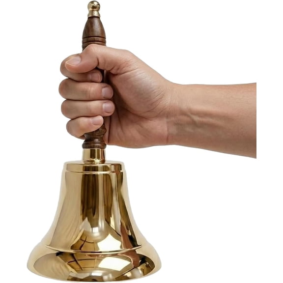 Large & Heavy Solid Brass Loud Hand Call Bell for Weddings, Christmas, School 11"(H) 5"(D) Polished By The Metal Magician