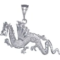 thumbnail image 1 of Large Heavy Sterling Silver Dragon Pendant Necklace 2.6 Inches 19 Grams with Diamond Cut Finish and 24 Inch Figaro Chain, 1 of 2