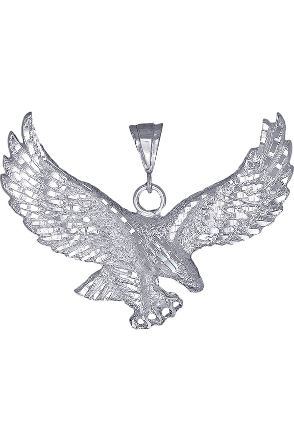 Large Heavy Sterling Silver Eagle Pendant Necklace 20 Grams 2.8 Inches with Diamond Cut Finish and 24 Inch Figaro Chain