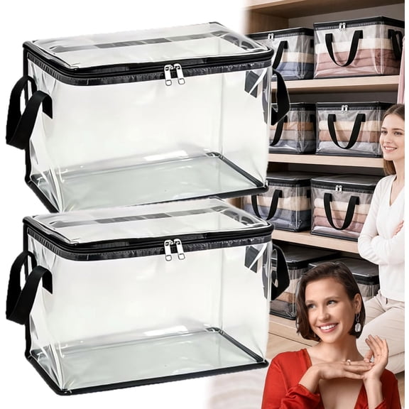 Large Heavy-duty Thick Plastic Clear Storage Bag, with Reinforced Handles & Zipper, Moving & Storage, Massive Capacity Holds Sweaters, Jackets, Blankets, or Books