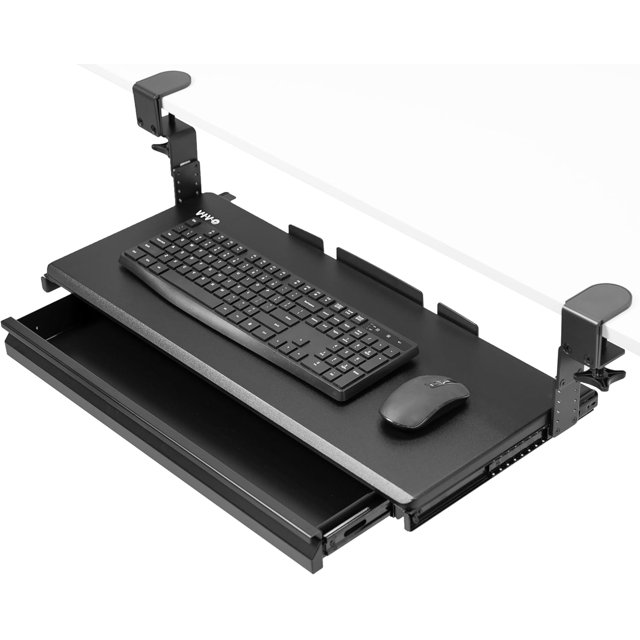 Large Height Adjustable Clampon Keyboard Tray, Extra Sturdy Pull Out