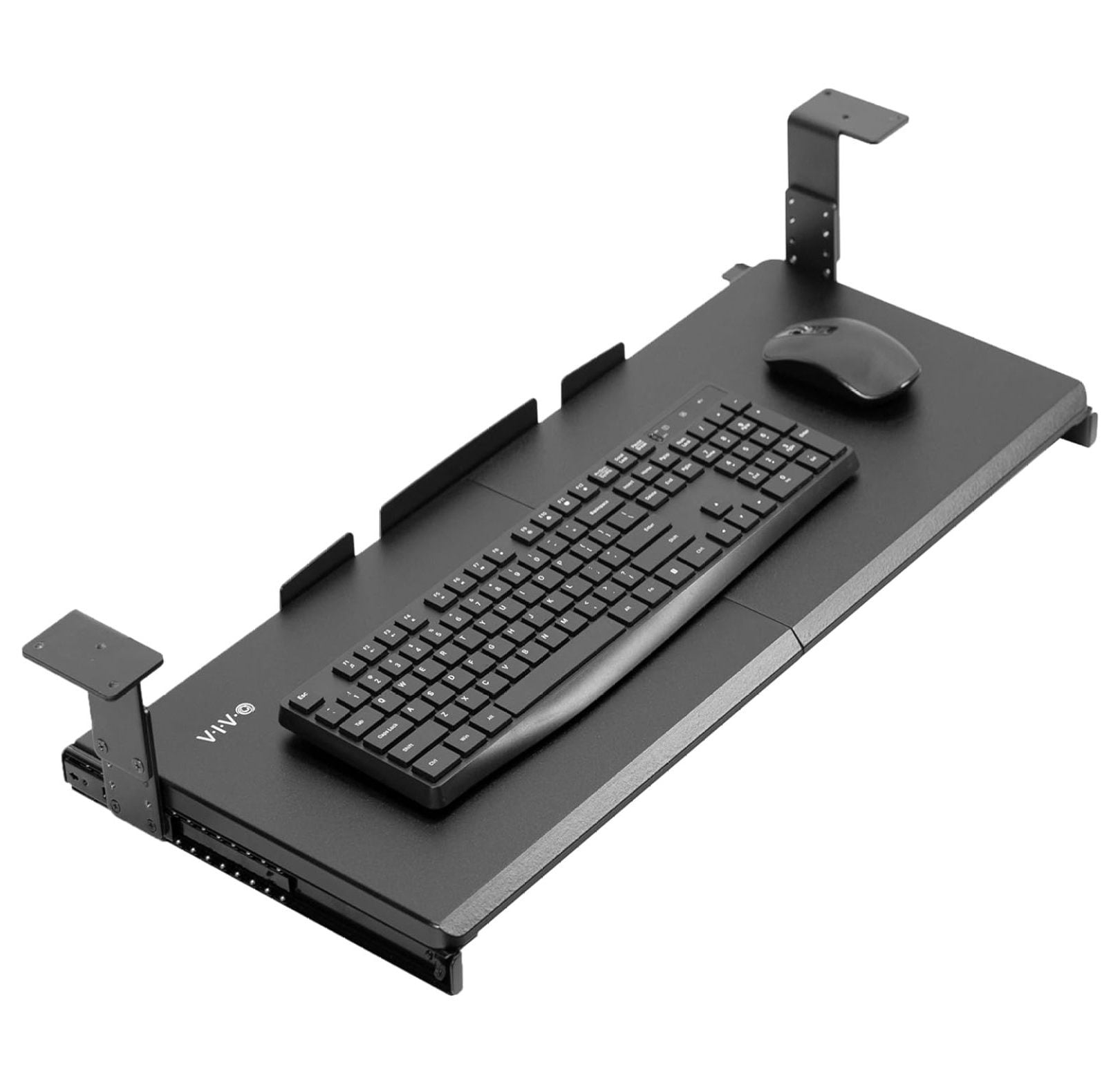Black Adjustable Under Desk Keyboard Tray with Sliding Drawer