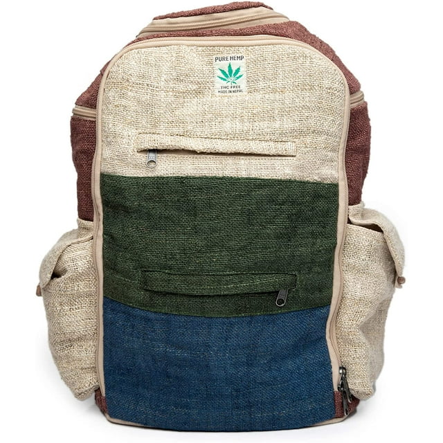 Large Hemp Backpack - Eco Friendly Unisex Rustic Bag Durable by Freakmandu (  White, Green, Blue )