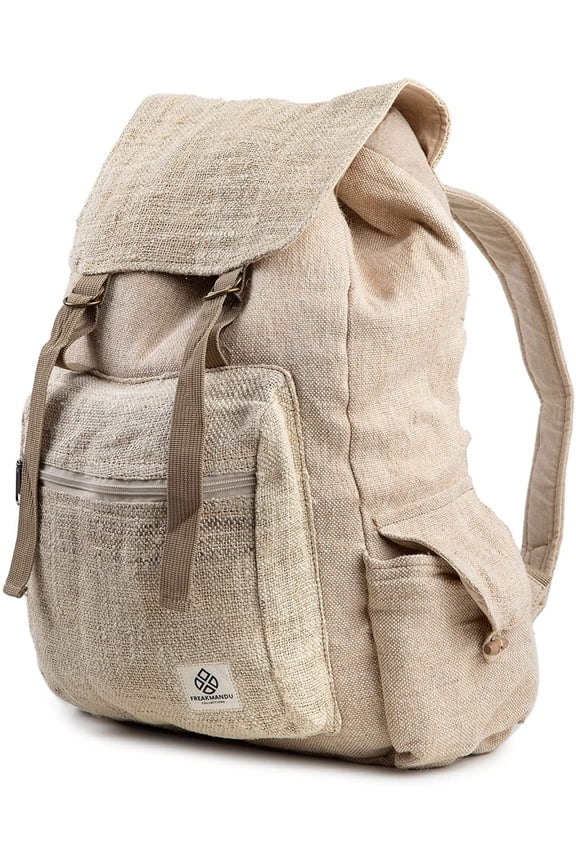 Large Handmade Hemp Backpack Organic Light Weight Unique Design Washable Multi Pocket Backpack - Daypack for Outdoor Travel, Festivals, Hiking, Work and School for Men, Women - White
