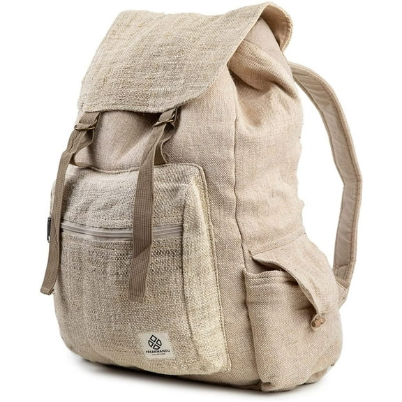 Large Handmade Hemp Backpack Organic Light Weight Unique Design Washable Multi Pocket Backpack - Daypack for Outdoor Travel, Festivals, Hiking, Work and School for Men, Women - White