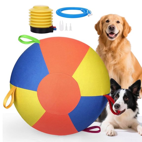 Large Herding Ball for Dogs, 22 Inch Inflatable Dog Exercise Ball with Handle Cover & Pump for Outdoor Play