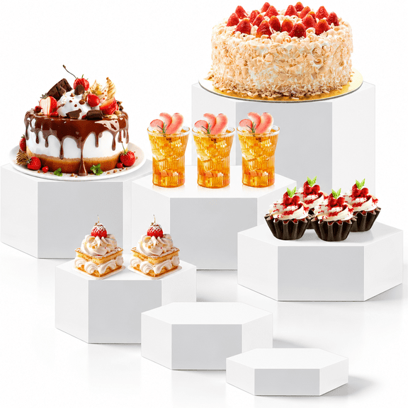 Large Hexagonal Buffet Risers Set 6" to 12" Acrylic Display Box Catering Dessert Table Riser Food Display Decorative Stand with Hollow Bottom for Catering Supplies