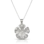Large Hibiscus Flower .925 Sterling Silver Necklace w. Box Chain