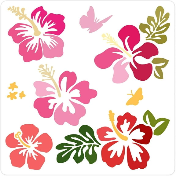 Large Hibiscus Flower Stencils 12 x 12 Inch PET Reusable Hollow Out Spring Floral Decoration Paint Drawing Template Stencil