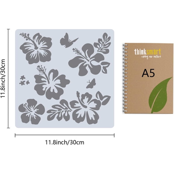 Large Hibiscus Flower Stencils 12 x 12 Inch PET Reusable Hollow Out Spring Floral Decoration Paint Drawing Template Stencil for Painting Wood Wall Fabric Canvas Furniture DIY Art Craft