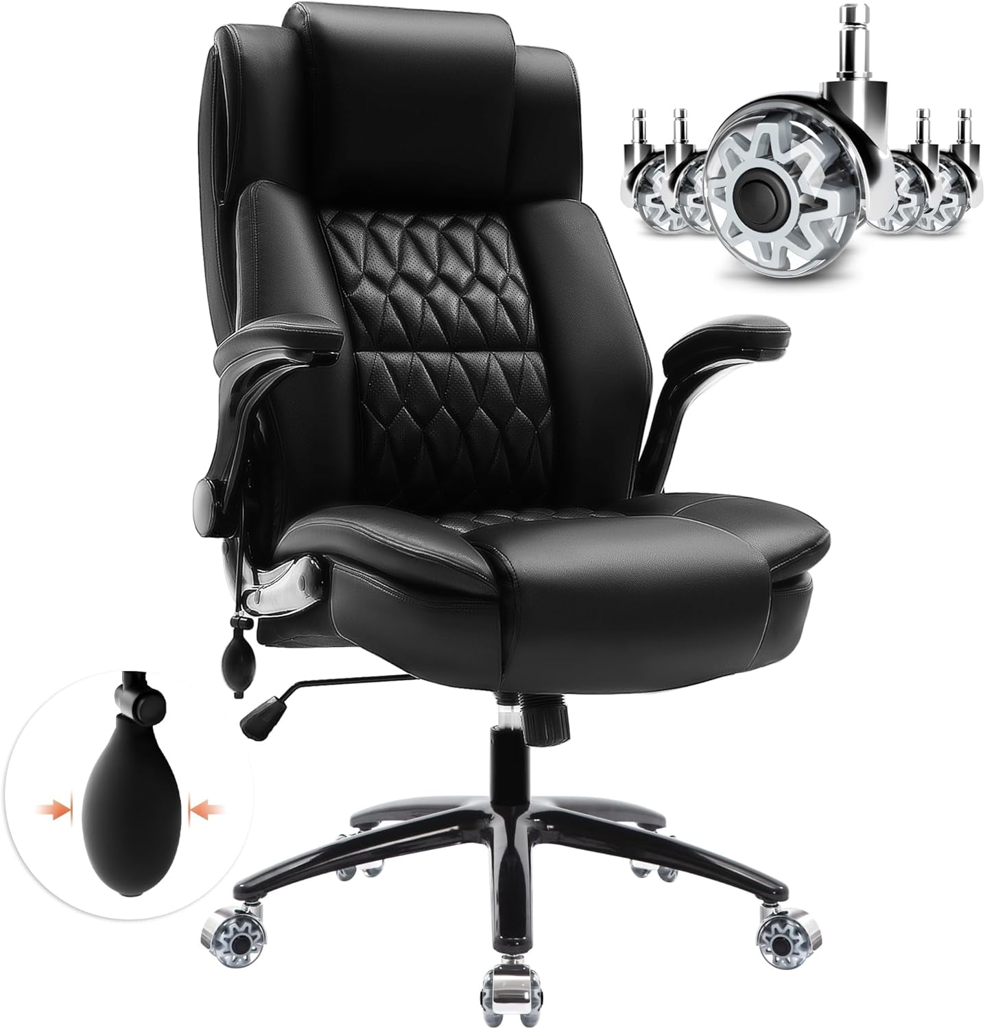 Large High Back Office Chair Adjustable Lumbar Support, Flip Up Arms