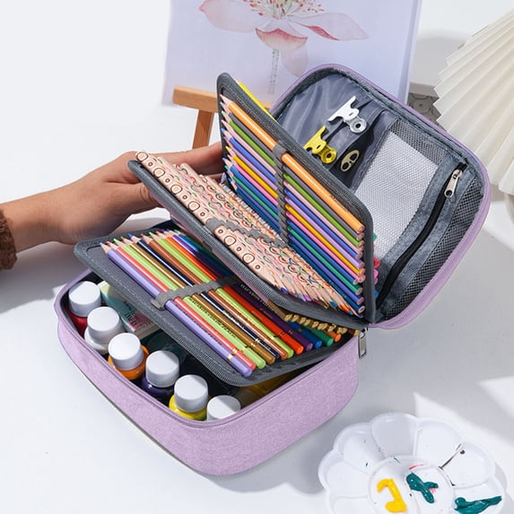 Large High Capacity Zipper Pencil Case, Multicolor Zippered Art Supply Organizer, Multifunctional Stationery Pouch 72 Slots Colored Portable Pencil Bags with 2 Removable Sleeves