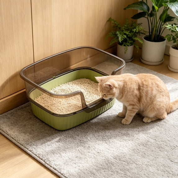 Large High Sided Cat Litter Box with Scoop, Semi Enclosed Splash Proof Kitty Toilet Tray, Open Top Easy Clean Litter Pan with Anti Scatter Design for Medium Cats and Kittens