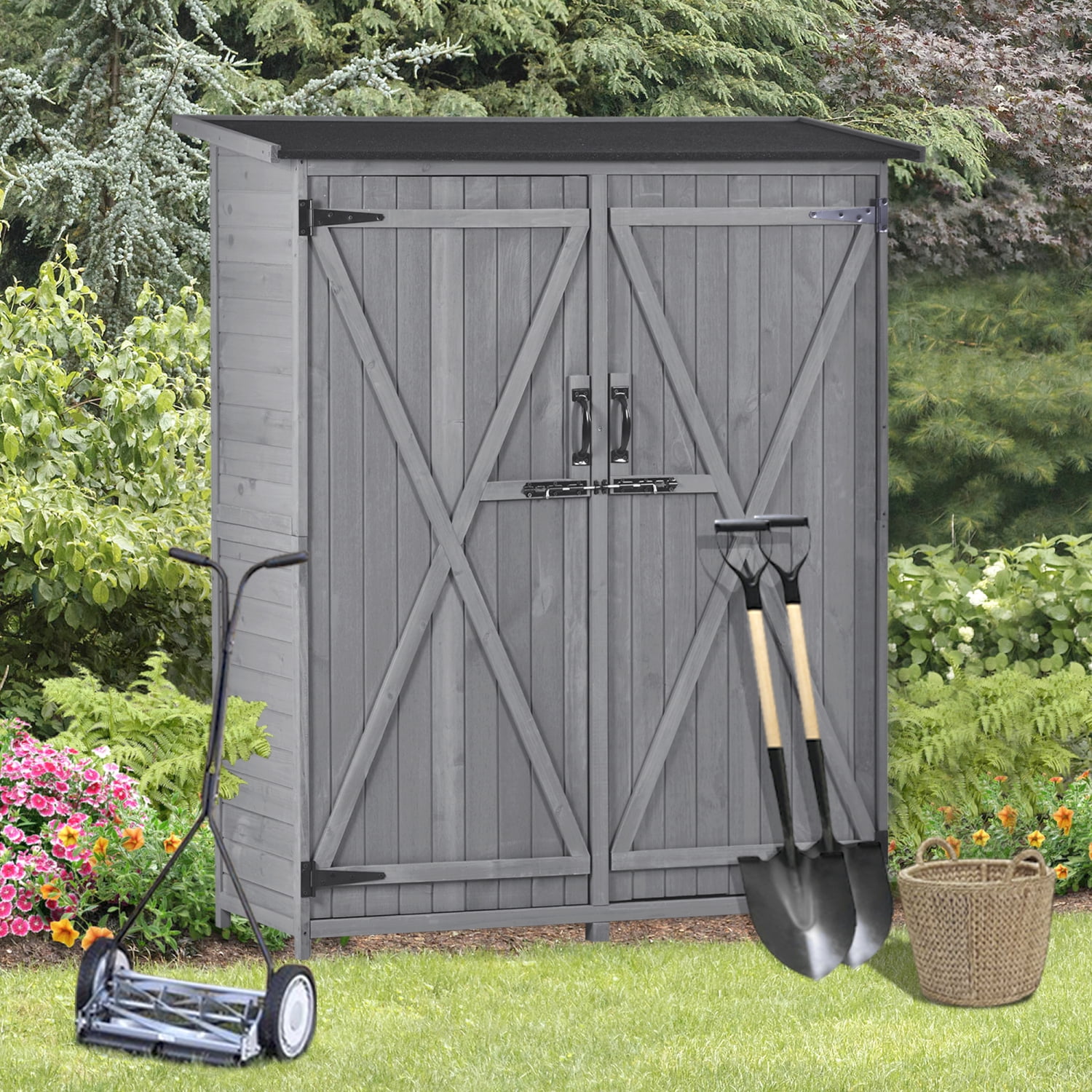 Large Highquality Topmax Outdoor Gray Wood Storage Shed Tool Organizer