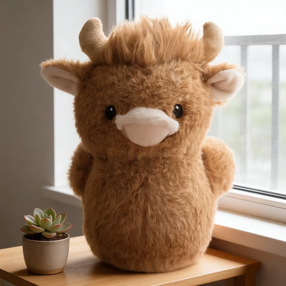Large Highland Cow Duck Plush, Highland Cow Stuffed Animal,Sitting Scottish Cattle Gift , Desk Decor