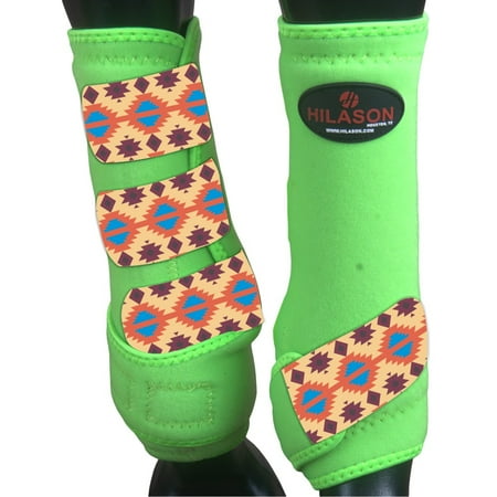 Large Hilason Horse Medicine Sports Boots Rear Hind Leg Green Aztec