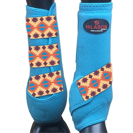 Large Hilason Horse Medicine Sports Boots Rear Hind Leg Turquoise Aztec