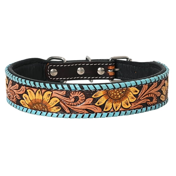 Large Hilason Western Hand Carved Floral Genuine Leather Dog Collar ...