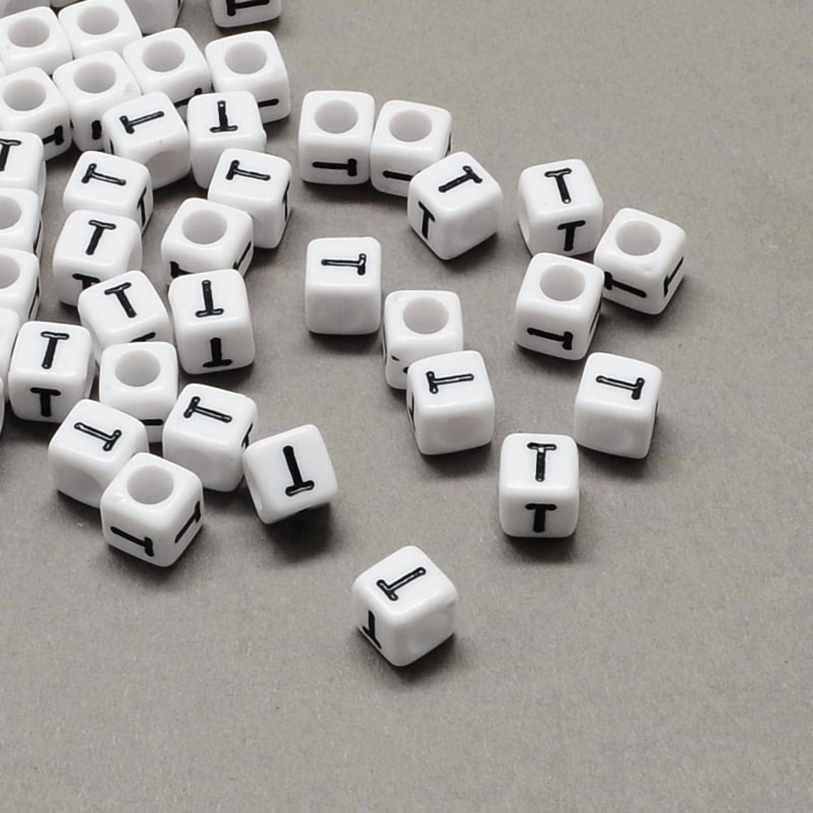 Large Hole Acrylic Letter European Beads Horizontal Hole White Black Cube with Letter.T 6x6x6mm Hole: 4mm 2950pcs/500g
