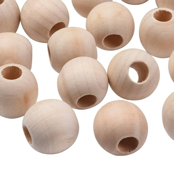 Large Hole Unfinished Wood Beads Natural Wooden Loose Beads Spacer Beads Macrame Beads Lead Free Round Sandy Brown 24x21mm Hole: 9mm