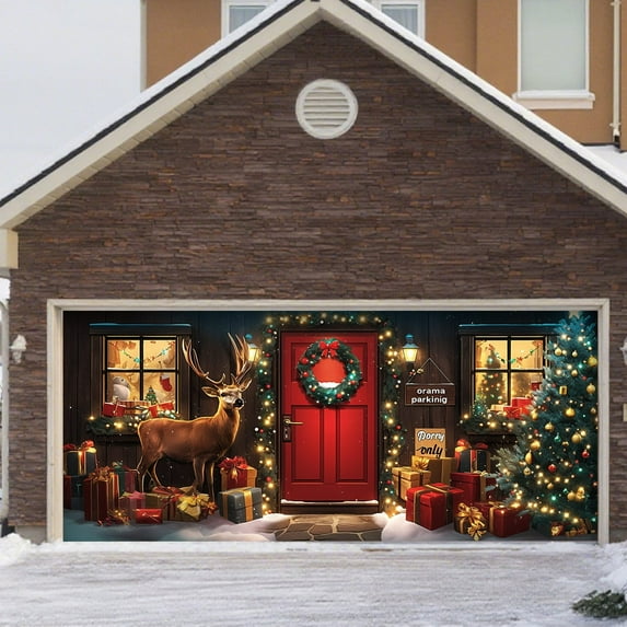 Large Garage Door Banner Outdoor for Holiday Season Double Christmas Yard Sign with Reinforced Edges for Festive