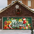 thumbnail image 1 of Large Festive Holiday Garage Door Banner Outdoor Welcome Sign Featuring Santa Sleigh Reindeer Snowman Merry Greetings For Front Porch Yard Decorations, 1 of 5