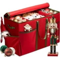 thumbnail image 1 of Large Holiday Ornament Storage Box with Dividers — Holds 80 Ornaments (3 Inches), Figurines and Accessories — Red Foldable Rectangular Container, 1 of 7