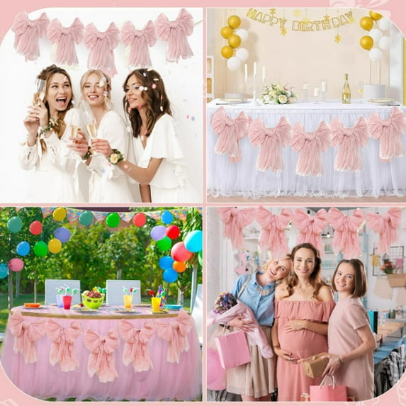 Large Holiday Party Bow Decorations | 33x27cm Oversized Polyester Bows for Christmas, Birthdays & Home Decor | 5-Pack with Hanging Cord