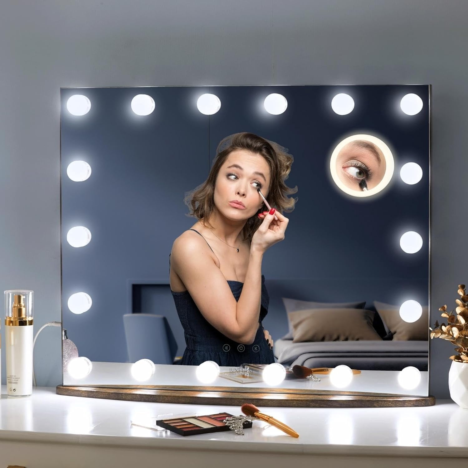 Large Hollywood Light Up Vanity Mirror with 18 LED Bulbs, Tabletop & Wall Mounted (26Lx21W ...