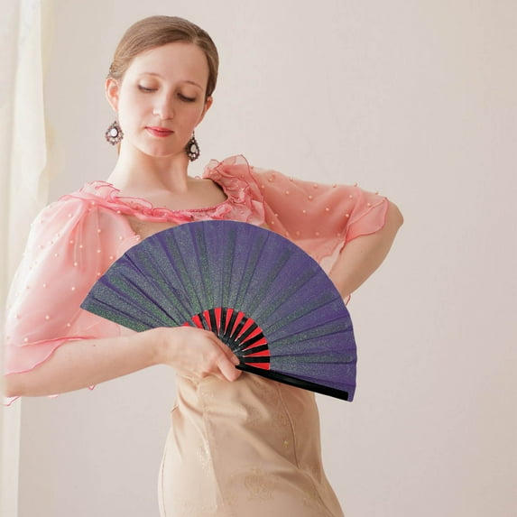Large Holographic Folding Hand Fan,Boots on the Ground Hand Fan,Line Dance Popping Fan,Foldable Craft Holding Holographic Colors Hand Fan for Line Dancing,Party,Dance Enthusiasts Gift