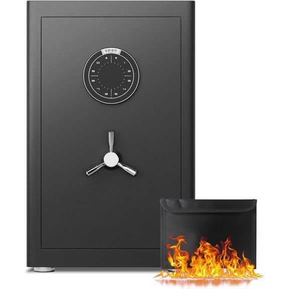 Large Home Safe with Digital Lock, Heavy Duty Steel Security Cabinet Safe, 23.62 inch Height, Adjustable Shelves and Fireproof Document Bag Included