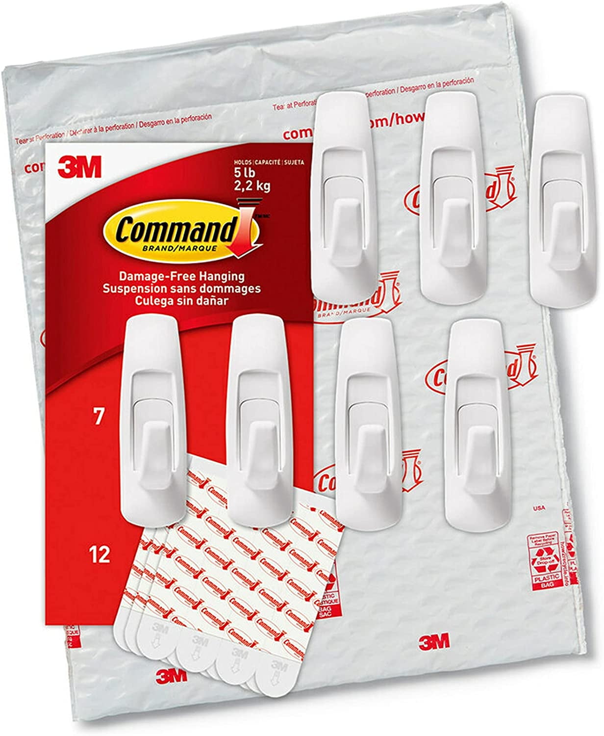 Large White Plastic Utility Hooks with Adhesive Strips