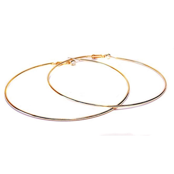 Large Hoop Earrings Shiny Gold Tone Thin Hoop Earrings 3.5 inch