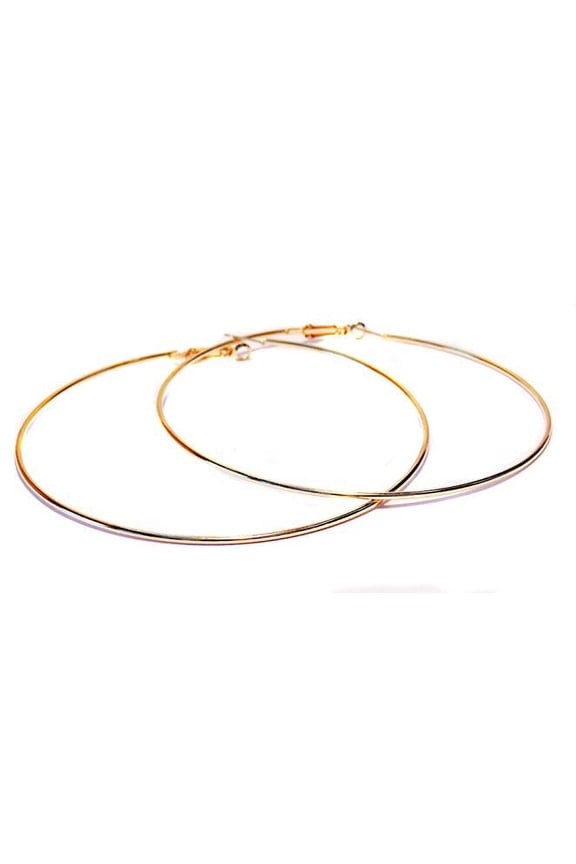 Large Hoop Earrings Shiny Gold Tone Thin Hoop Earrings 3.5 inch